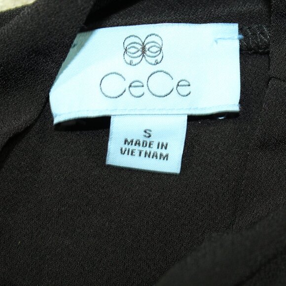 Cece Women's Small Black Stretchy Top with Flowy Black White Floral Long Sleeves - Picture 4 of 7